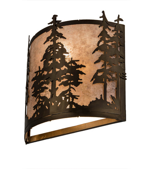 Meyda Lighting Tall Pines 12" 2-Light Antique Copper Wall Sconce With Silver Mica Shade Glass