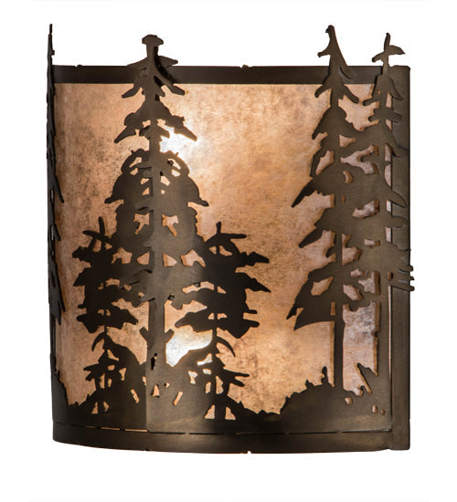 Meyda Lighting Tall Pines 12" 2-Light Antique Copper Wall Sconce With Silver Mica Shade Glass