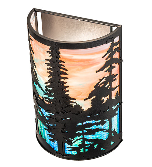 Meyda Lighting Tall Pines 12" 2-Light Black Satin Wrought Iron Wall Sconce With Pink & Blue Shade Glass