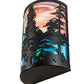 Meyda Lighting Tall Pines 12" 2-Light Black Satin Wrought Iron Wall Sconce With Pink & Blue Shade Glass