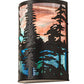 Meyda Lighting Tall Pines 12" 2-Light Black Satin Wrought Iron Wall Sconce With Pink & Blue Shade Glass