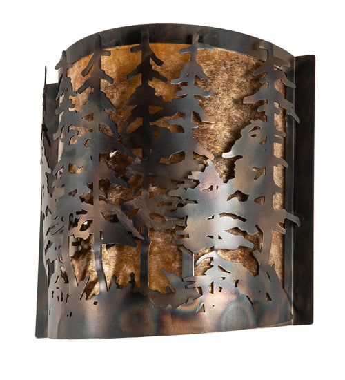 Meyda Lighting Tall Pines 12" 2-Light Dark Burnished Antique Copper Wall Sconce With Amber Mica Shade Glass