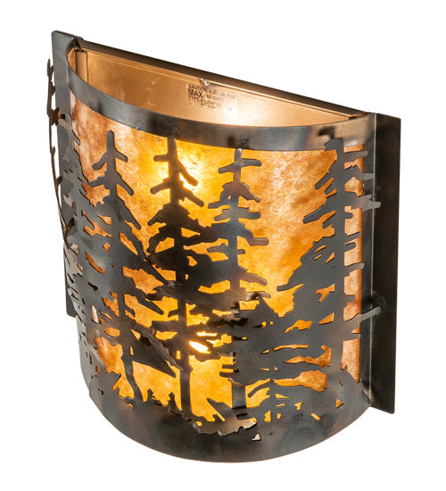 Meyda Lighting Tall Pines 12" 2-Light Dark Burnished Antique Copper Wall Sconce With Amber Mica Shade Glass
