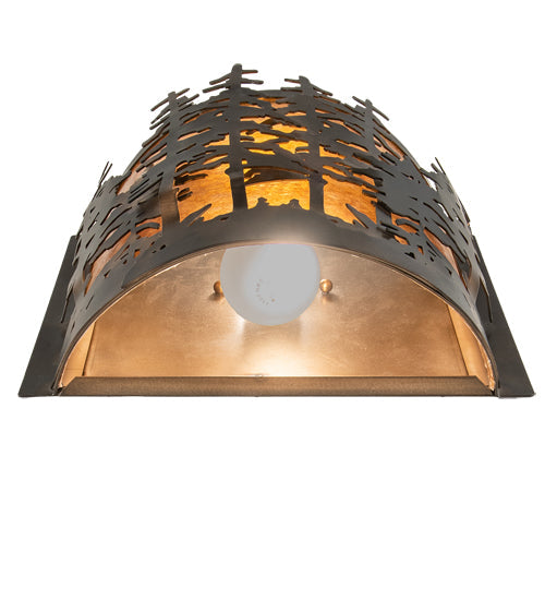 Meyda Lighting Tall Pines 12" 2-Light Dark Burnished Antique Copper Wall Sconce With Amber Mica Shade Glass