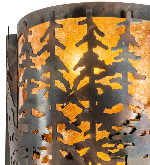 Meyda Lighting Tall Pines 12" 2-Light Dark Burnished Antique Copper Wall Sconce With Amber Mica Shade Glass