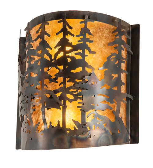 Meyda Lighting Tall Pines 12" 2-Light Dark Burnished Antique Copper Wall Sconce With Amber Mica Shade Glass