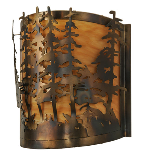 Meyda Lighting Tall Pines 12" 2-Light Dark Burnished Antique Copper Wall Sconce With Ambra Siena Idalight Shade Glass