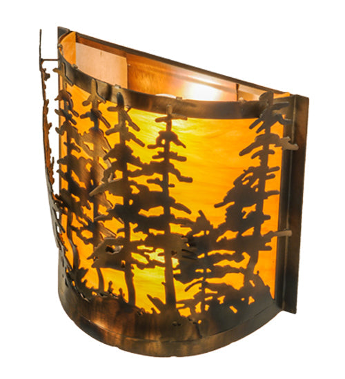 Meyda Lighting Tall Pines 12" 2-Light Dark Burnished Antique Copper Wall Sconce With Ambra Siena Idalight Shade Glass