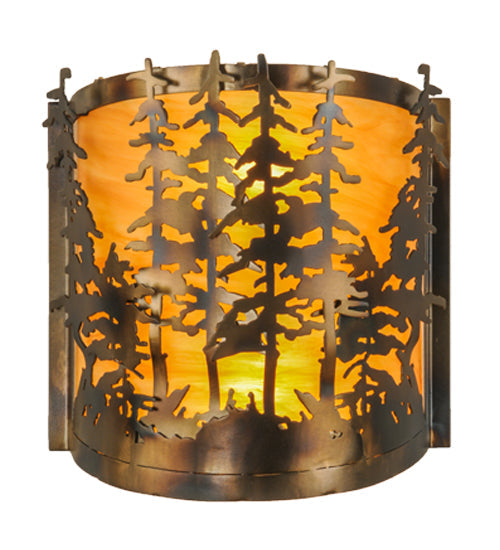Meyda Lighting Tall Pines 12" 2-Light Dark Burnished Antique Copper Wall Sconce With Ambra Siena Idalight Shade Glass
