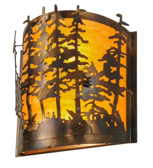 Meyda Lighting Tall Pines 12" 2-Light Dark Burnished Antique Copper Wall Sconce With Ambra Siena Idalight Shade Glass