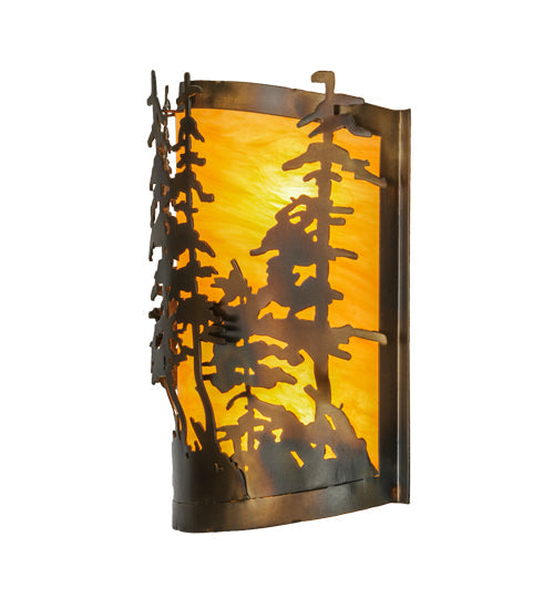 Meyda Lighting Tall Pines 12" 2-Light Dark Burnished Antique Copper Wall Sconce With Ambra Siena Idalight Shade Glass