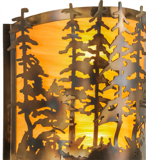 Meyda Lighting Tall Pines 12" 2-Light Dark Burnished Antique Copper Wall Sconce With Ambra Siena Idalight Shade Glass