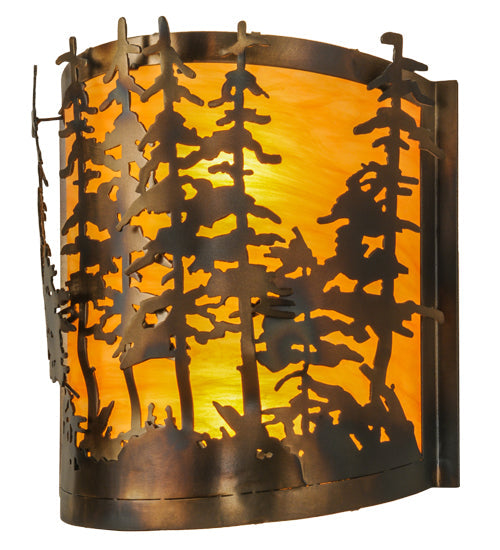 Meyda Lighting Tall Pines 12" 2-Light Dark Burnished Antique Copper Wall Sconce With Ambra Siena Idalight Shade Glass