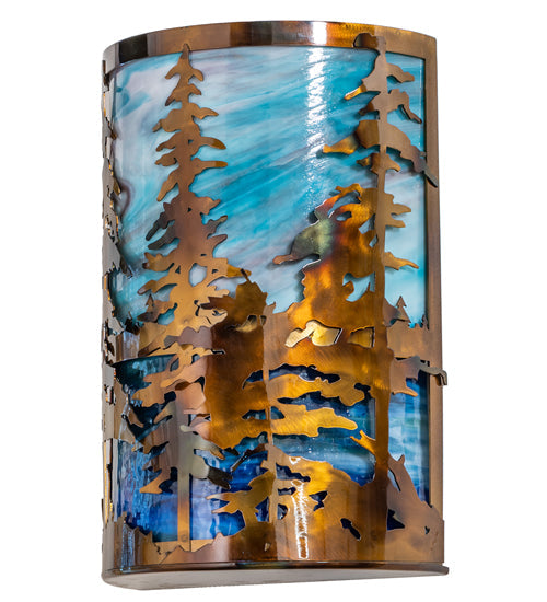 Meyda Lighting Tall Pines 12" 2-Light Light Burnished Transparent Copper Wall Sconce With Multi-Colored Shade Glass