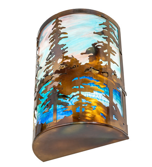 Meyda Lighting Tall Pines 12" 2-Light Light Burnished Transparent Copper Wall Sconce With Multi-Colored Shade Glass