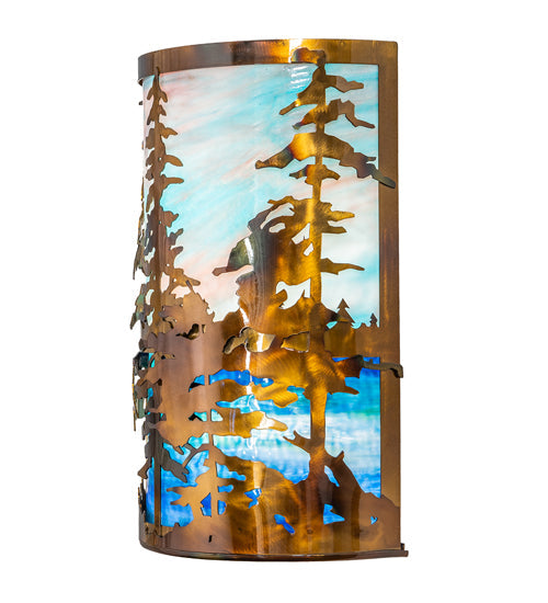 Meyda Lighting Tall Pines 12" 2-Light Light Burnished Transparent Copper Wall Sconce With Multi-Colored Shade Glass