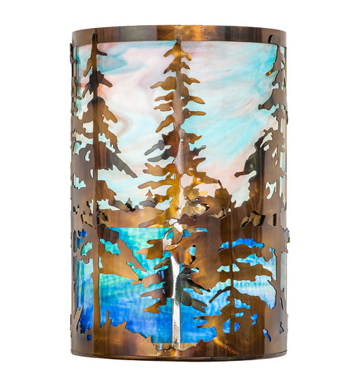 Meyda Lighting Tall Pines 12" 2-Light Light Burnished Transparent Copper Wall Sconce With Multi-Colored Shade Glass