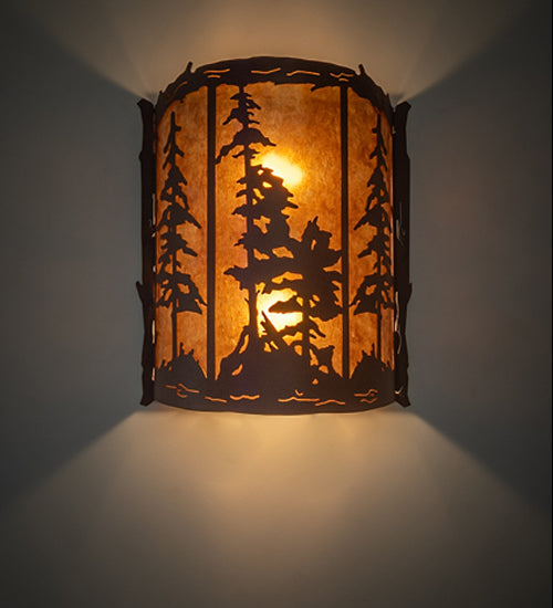 Meyda Lighting Tall Pines 12" 2-Light Rust Wall Sconce With Amber Mica Shade Glass