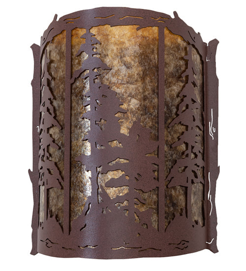 Meyda Lighting Tall Pines 12" 2-Light Rust Wall Sconce With Amber Mica Shade Glass