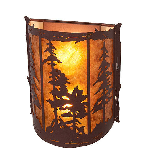 Meyda Lighting Tall Pines 12" 2-Light Rust Wall Sconce With Amber Mica Shade Glass