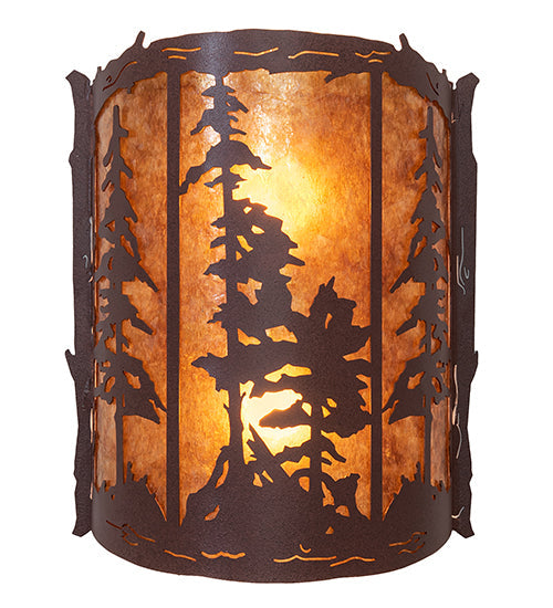 Meyda Lighting Tall Pines 12" 2-Light Rust Wall Sconce With Amber Mica Shade Glass