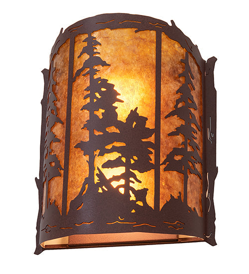 Meyda Lighting Tall Pines 12" 2-Light Rust Wall Sconce With Amber Mica Shade Glass