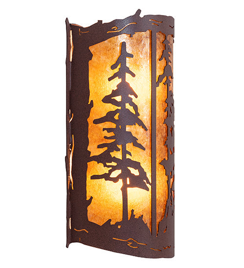 Meyda Lighting Tall Pines 12" 2-Light Rust Wall Sconce With Amber Mica Shade Glass