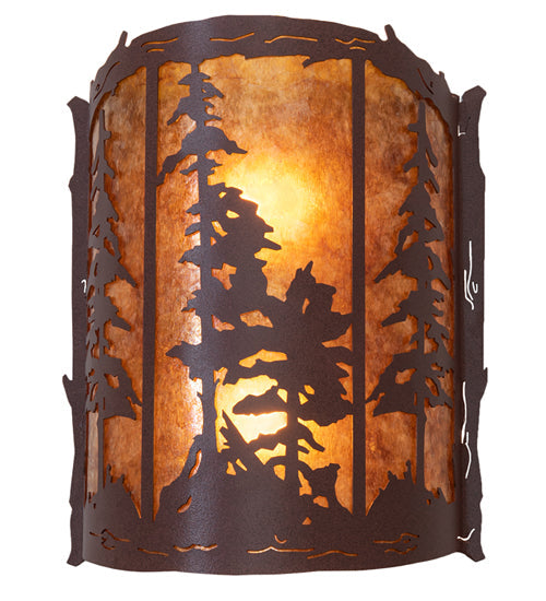 Meyda Lighting Tall Pines 12" 2-Light Rust Wall Sconce With Amber Mica Shade Glass