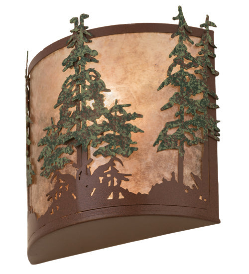 Meyda Lighting Tall Pines 12" 2-Light Rust Wall Sconce With Silver Mica Shade Glass