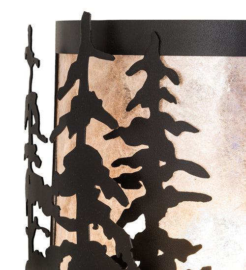 Meyda Lighting Tall Pines 12" 2-Light Textured Black Wall Sconce With Silver Mica Shade Glass