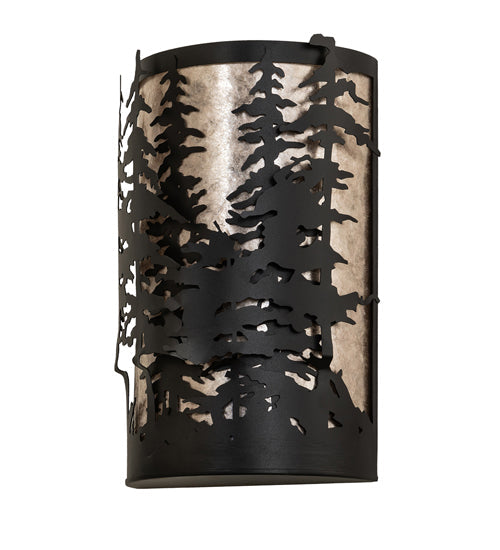 Meyda Lighting Tall Pines 12" 2-Light Textured Black Wall Sconce With Silver Mica Shade Glass