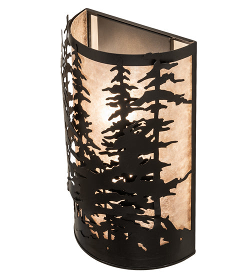 Meyda Lighting Tall Pines 12" 2-Light Textured Black Wall Sconce With Silver Mica Shade Glass
