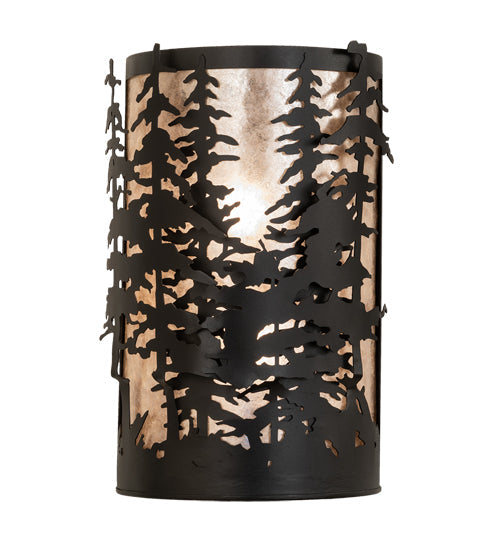 Meyda Lighting Tall Pines 12" 2-Light Textured Black Wall Sconce With Silver Mica Shade Glass