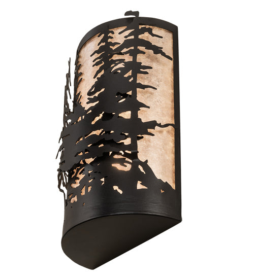 Meyda Lighting Tall Pines 12" 2-Light Textured Black Wall Sconce With Silver Mica Shade Glass