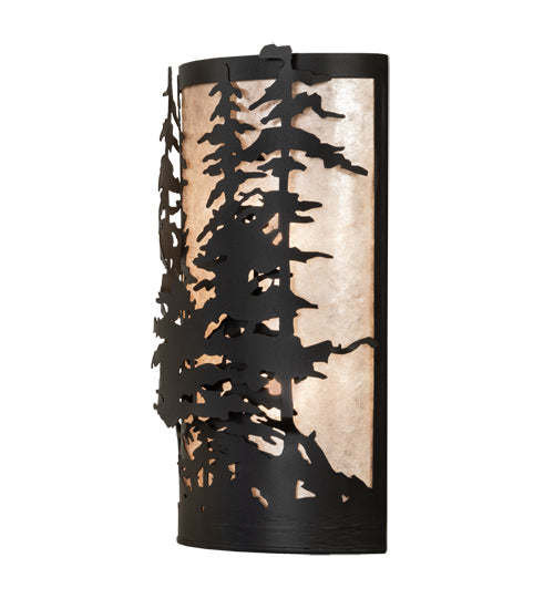 Meyda Lighting Tall Pines 12" 2-Light Textured Black Wall Sconce With Silver Mica Shade Glass