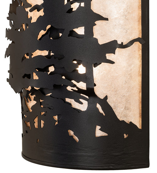 Meyda Lighting Tall Pines 12" 2-Light Textured Black Wall Sconce With Silver Mica Shade Glass