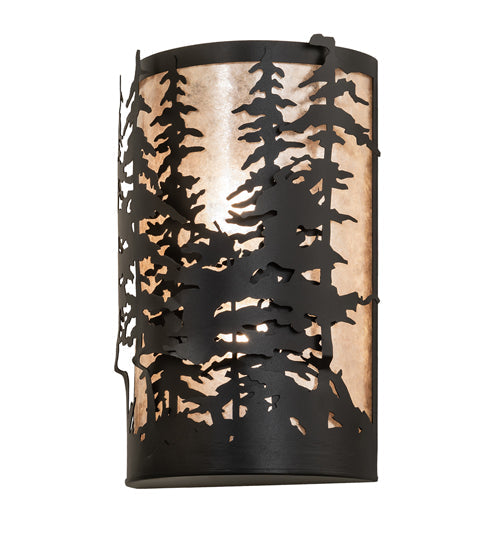 Meyda Lighting Tall Pines 12" 2-Light Textured Black Wall Sconce With Silver Mica Shade Glass
