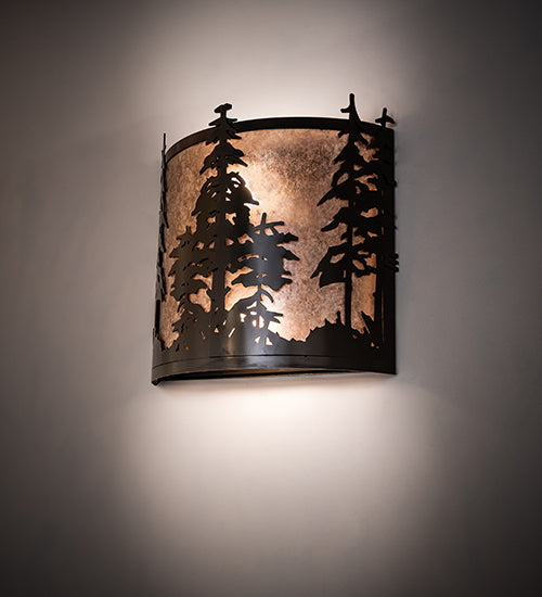 Meyda Lighting Tall Pines 12" 2-Light Timeless Bronze Wall Sconce With Silver Mica Shade Glass