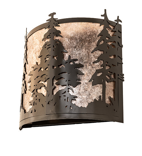 Meyda Lighting Tall Pines 12" 2-Light Timeless Bronze Wall Sconce With Silver Mica Shade Glass