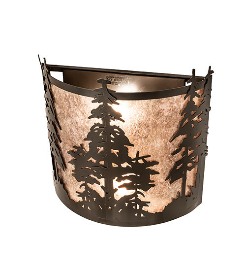 Meyda Lighting Tall Pines 12" 2-Light Timeless Bronze Wall Sconce With Silver Mica Shade Glass