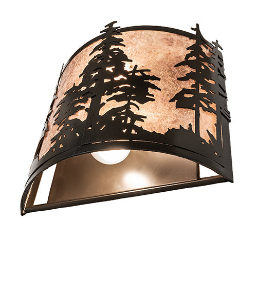 Meyda Lighting Tall Pines 12" 2-Light Timeless Bronze Wall Sconce With Silver Mica Shade Glass