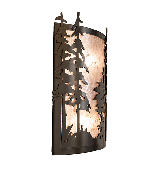 Meyda Lighting Tall Pines 12" 2-Light Timeless Bronze Wall Sconce With Silver Mica Shade Glass