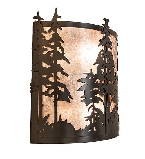 Meyda Lighting Tall Pines 12" 2-Light Timeless Bronze Wall Sconce With Silver Mica Shade Glass