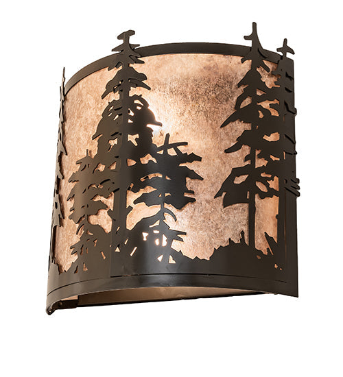 Meyda Lighting Tall Pines 12" 2-Light Timeless Bronze Wall Sconce With Silver Mica Shade Glass