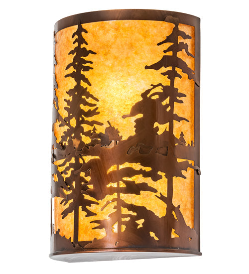 Meyda Lighting Tall Pines 12" 2-Light Vintage Copper Wall Sconce With Amber Mica Shade Glass