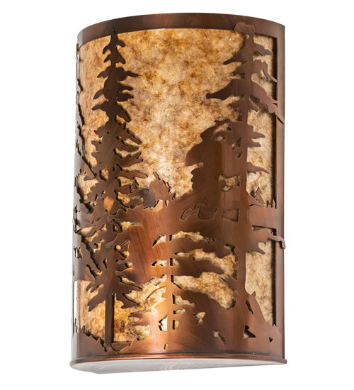 Meyda Lighting Tall Pines 12" 2-Light Vintage Copper Wall Sconce With Amber Mica Shade Glass