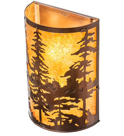 Meyda Lighting Tall Pines 12" 2-Light Vintage Copper Wall Sconce With Amber Mica Shade Glass