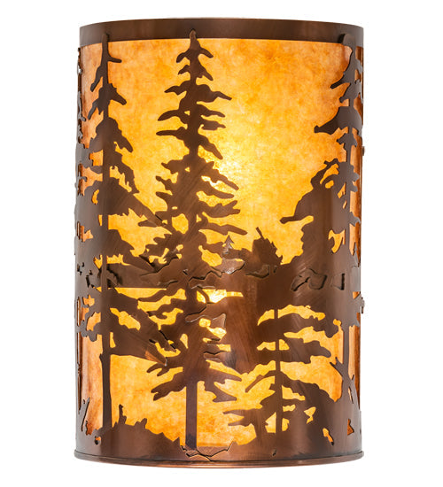 Meyda Lighting Tall Pines 12" 2-Light Vintage Copper Wall Sconce With Amber Mica Shade Glass