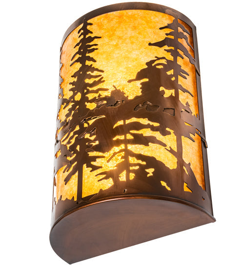 Meyda Lighting Tall Pines 12" 2-Light Vintage Copper Wall Sconce With Amber Mica Shade Glass