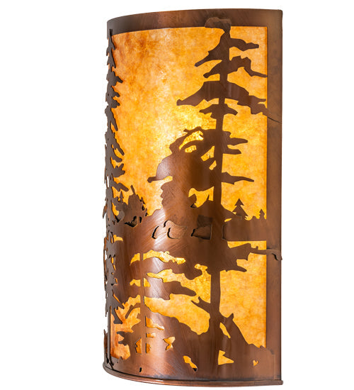 Meyda Lighting Tall Pines 12" 2-Light Vintage Copper Wall Sconce With Amber Mica Shade Glass